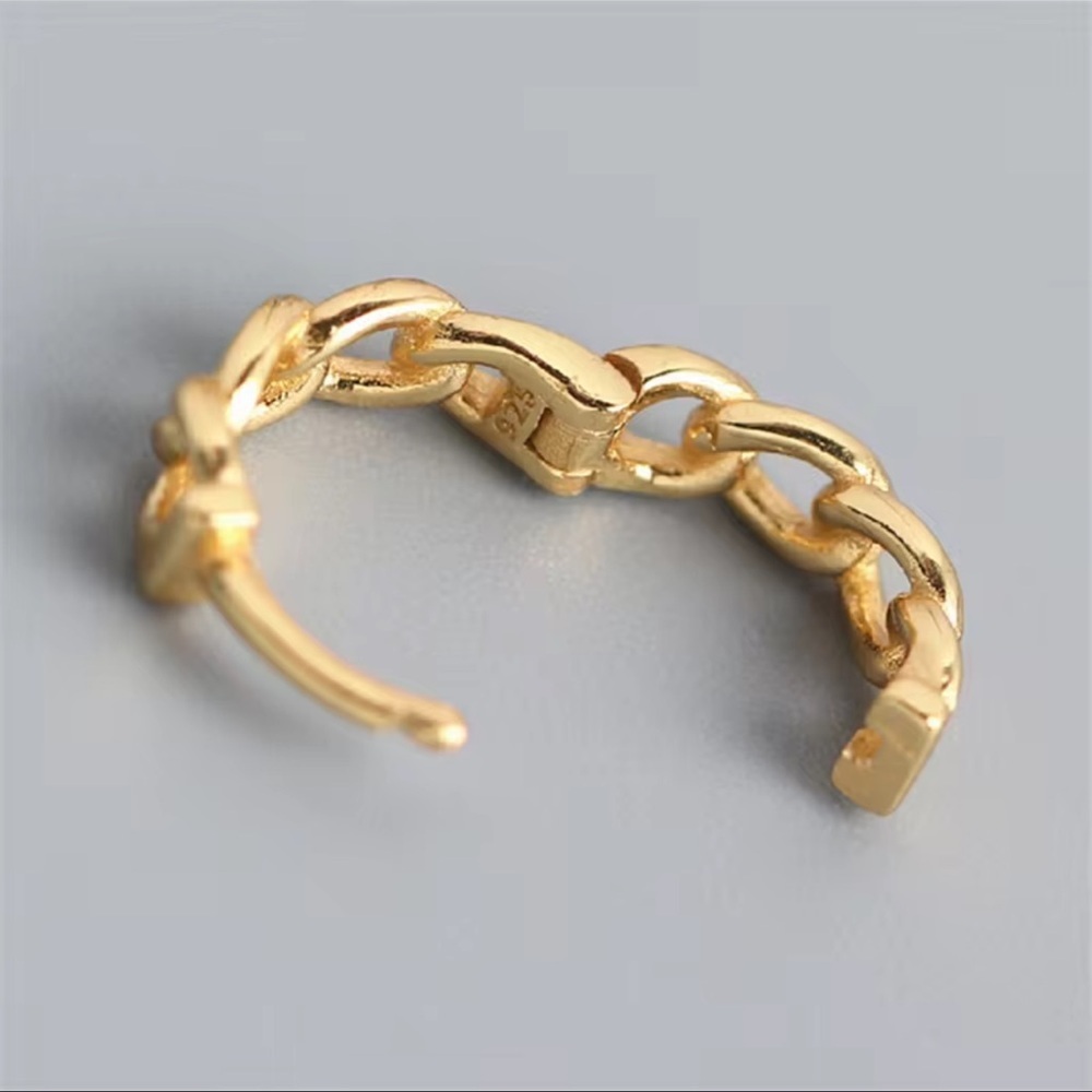 Minimalist Mini Gold Plated Chain Hoops Basketweave Link Earrings Gifts S925 - Picture 3 of 4